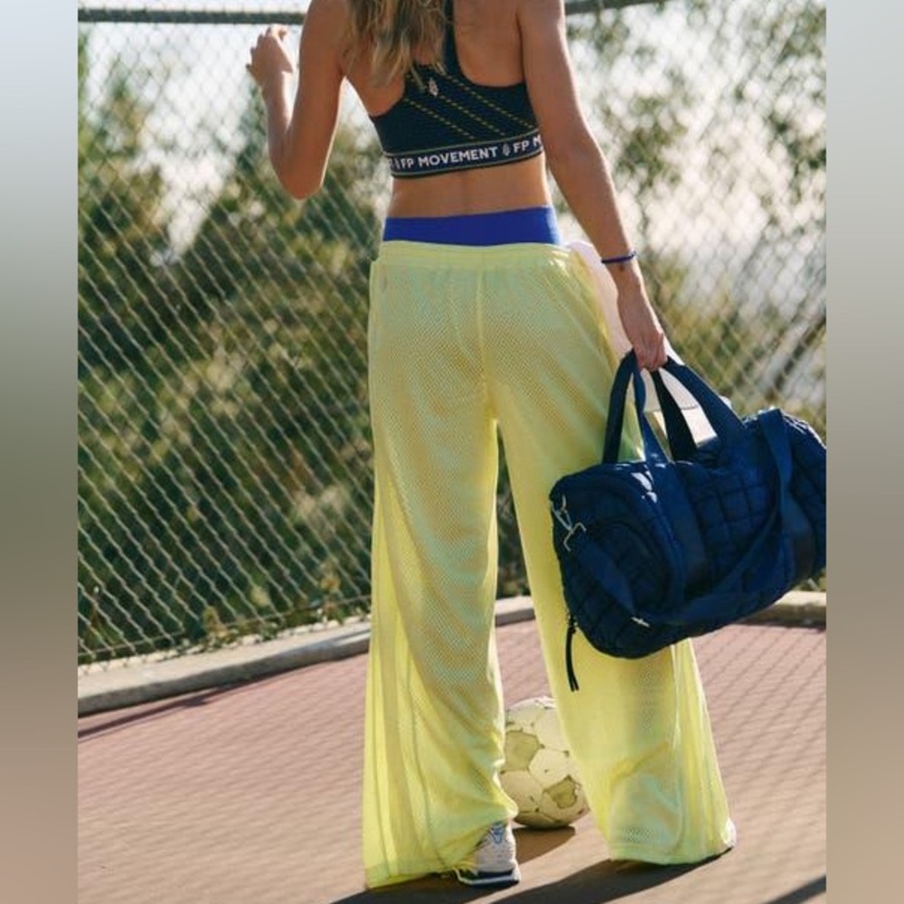 FREE PEOPLE Overtime Wide Leg Mesh Pants in Dour Citrus NWOT - Picture 5 of 11
